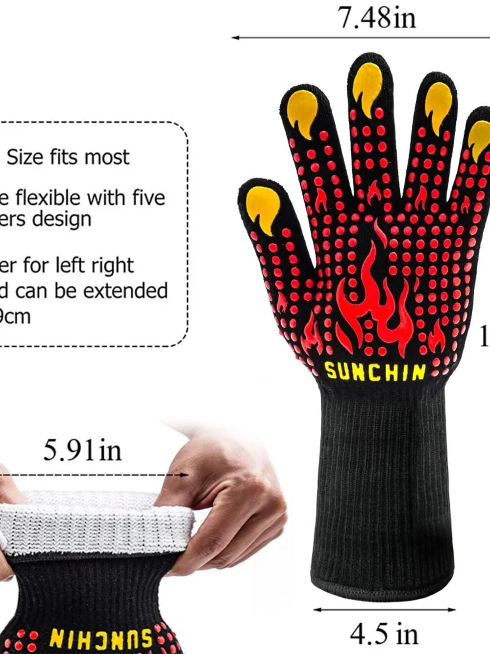 BBQ Fireproof Gloves, Grill Cut-Resistant 1472F Heat Resistant Gloves, Non-Slip